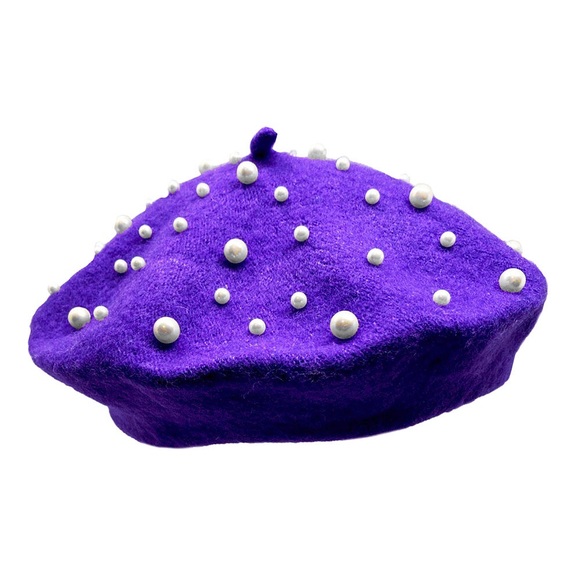 Purple Beret With Pearls Accents - Picture 2 of 2